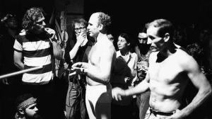 Ken Kesey and Neal Cassady bare their chests during the Merry Pranksters' Acid Test Graduation
